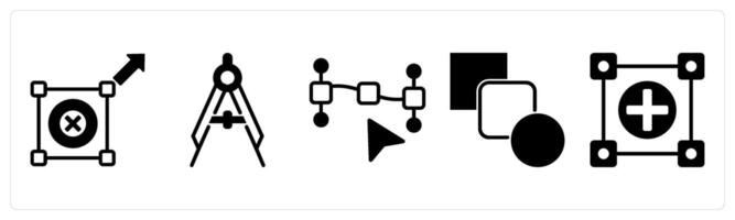 5 design icons as resize option, precision, path point in black color vector