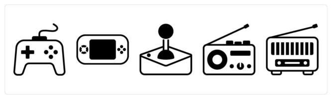 5 device icons as gamepad, gaming psp, joystick in black color vector