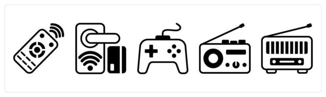 5 device icons as remote control, smart lock, gamepad in black color vector