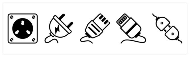 5 device icons as electric socket, electric plug, ethernet in black color vector