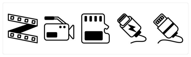 5 device icons as led strip, camera, memory chip in black color vector