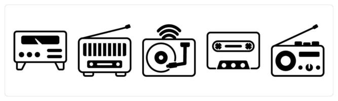 5 device icons as amplifier, radio in black color vector