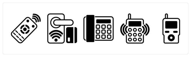 5 device icons as remoter control, smart lock, telephone in black color vector