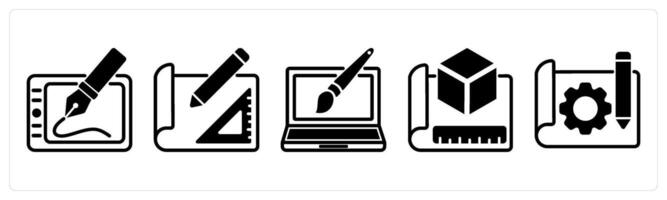 5 design icons as digital art, sketch, web design in black color vector
