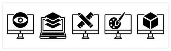 5 design icons as visualization, layers, custom design in black color vector