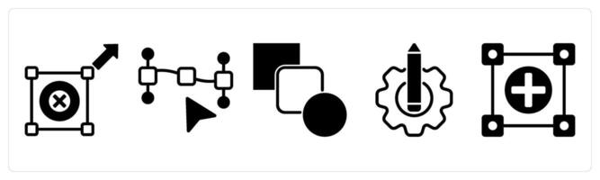5 design icons as resize option, path point, blend tool in black color vector