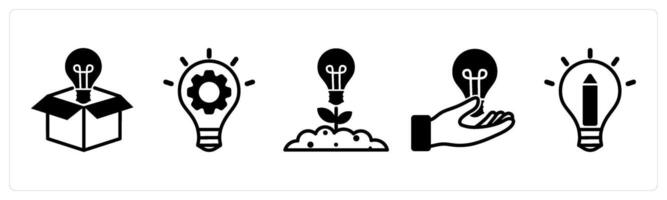 5 design icons as idea out of box, creative process, creative growth in black color vector