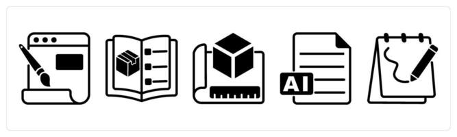 5 design icons as web layout, catalog, 3d prototype in black color vector