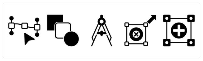 5 design icons as 3d prototype, prototype, branding in black color vector