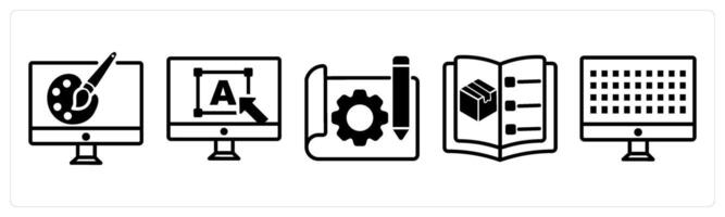 5 design icons as digital artwork, font size, prototype sketch in black color vector