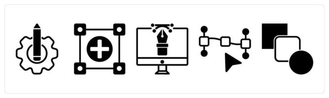 5 design icons as design setting, editable object, digital design in black color vector