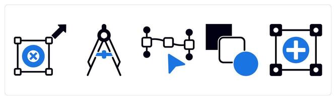 5 design icons as resize option, precision, path point in blue color vector