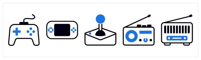 5 device icons as gamepad, gaming psp, joystick in blue color vector