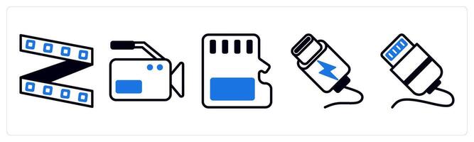5 device icons as led strip, camera, memory chip in blue color vector