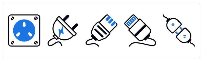 5 device icons as electric socket, electric plug, ethernet in blue color vector