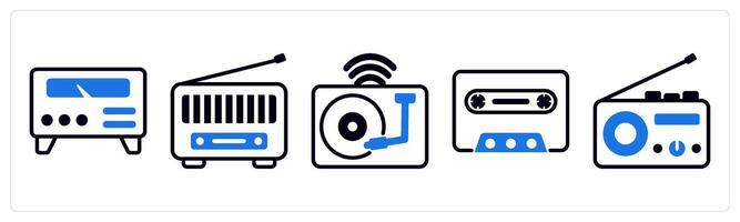 5 device icons as amplifier, radio in blue color vector