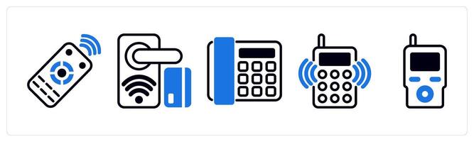 5 device icons as remoter control, smart lock, telephone in blue color vector
