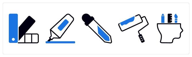 5 design icons as innovation idea, idea, brainstorming in blue color vector