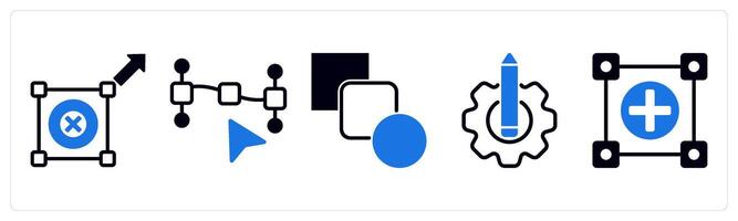 5 design icons as resize option, path point, blend tool in blue color vector