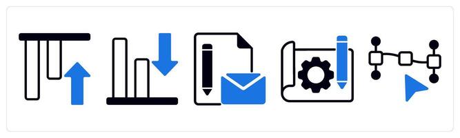 5 design icons as top alignment, botton alignment, branding in blue color vector