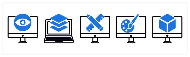 5 design icons as visualization, layers, custom design in blue color vector