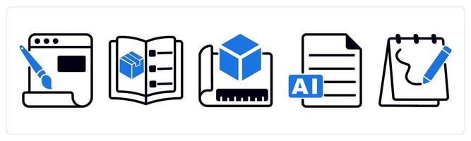 5 design icons as web layout, catalog, 3d prototype in blue color vector