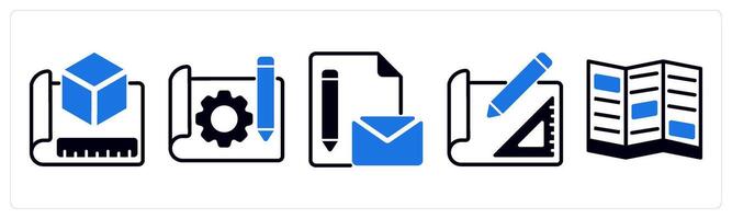 5 design icons as path point, blend tool, precision in blue color vector