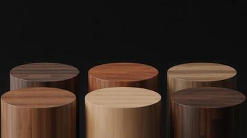 Assorted Wooden Cylindrical Stools on Black Background photo