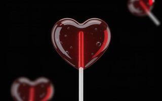 Red Heart-shaped Lollipop on Black Background photo