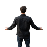 Man standing with open arms facing away, questioning gesture png