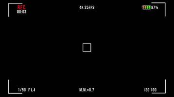 4K Camera Viewfinder Overlay with Minimal UI Elements Like Record Timer, Battery Indicator and Focus Box in a Quiet Recording Interface video