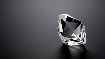 Close up studio shot of a diamond placed on a plain background photo