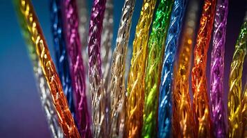 Rainbow Twists, A Vibrant Display of Twisted Metallic Colors in Vertical Alignment photo