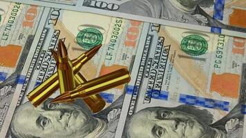 Banknotes, Ammunition, Movement Over 100 Dollar Bills, Cartridge, Bullet, Exclusive, Military Background video