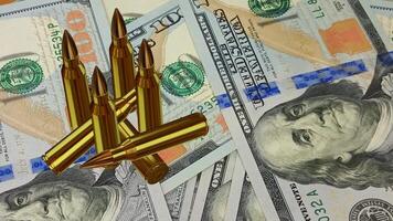 Ammunition, Movement Over 100 Dollar Bills, Banknotes, Bullet, Cartridge, Military Background, Exclusive video