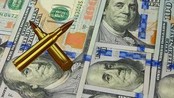 Bullet, Ammunition, Movement Over 100 Dollar Bills, Banknotes, Cartridge, Exclusive, Military Background video