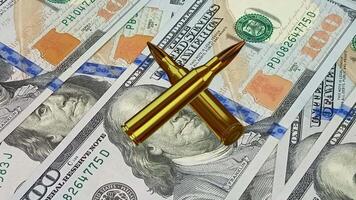 Movement Over 100 Dollar Bills, Banknotes, Ammunition, Cartridge, Bullet, Finances, Exclusive, Elite Background video