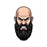 Angry bald headed man with mustache and beard logo design vector