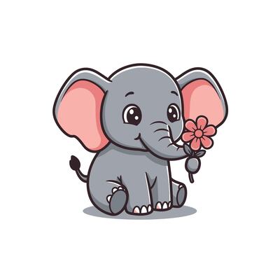 Cute elephant holding flower with its trunk logo design