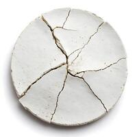 Shattered White Ceramic Disk, A Study in Fragmentation and Texture photo