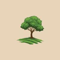 Tree on a hill with grass logo design vector