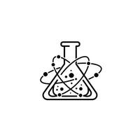 Logo design of a flask with atoms vector