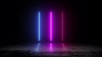 Bright neon lights create a vibrant atmosphere in a dark space video