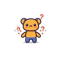 Logo design of a cartoon bear with question marks all around vector