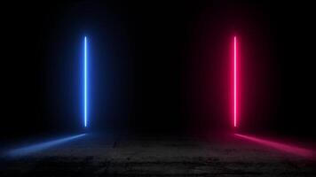Vibrant neon pink light beam illuminates dark empty space in captivating display video