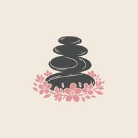 Stack of pebbles with flowers in front logo design vector