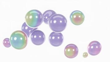 abstrato 3d horizontal cromada pastel arco Iris cores gradiente metálico esferas bolhas blob ciclo animação 4k luz branco fundos futurista holográfico molecular química Ciência biologia fluido video