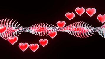 Abstract 3d horizontal social media trendy Valentine heart love seasonal snake shape dragon skin reptile scales animation loop metallic chrome illusion pink glow neon magical render backgrounds video