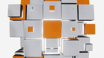 Abstract 3D horizontal cubes blocks mosaic tile modern shape light white orange reflective chrome neon futuristic nostalgia science fisheye effect distortion geometry business tech loop animation video