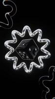 3D animation loop abstract shape spiral twist knot metallic chrome iridescent prism dark reflective dice cube wallpaper vertical social media background glow event game chance luck fortune success bet video